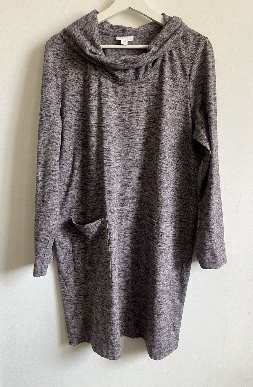 PURE Jill Perfect L Large Turtleneck Tunic Purple Grey Pockets Shirt Loungewear